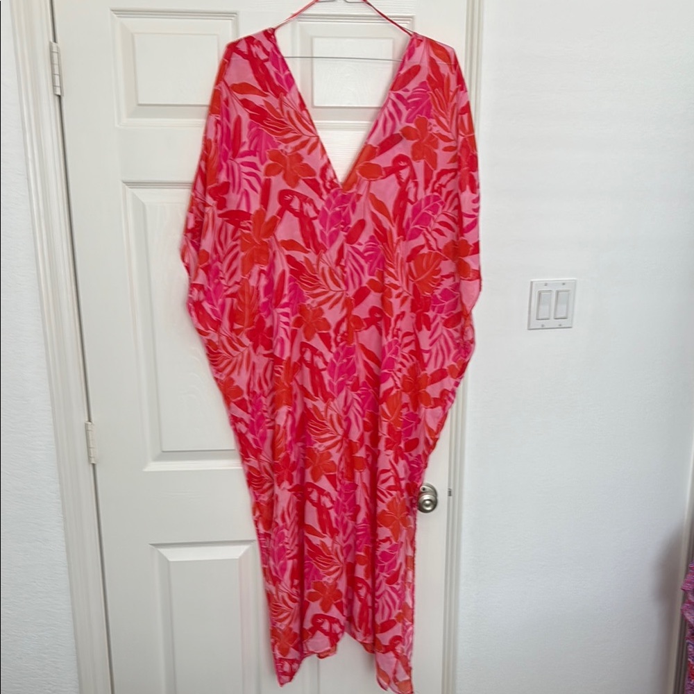 Vibrant Pink and Red Floral Kaftan beach coverup